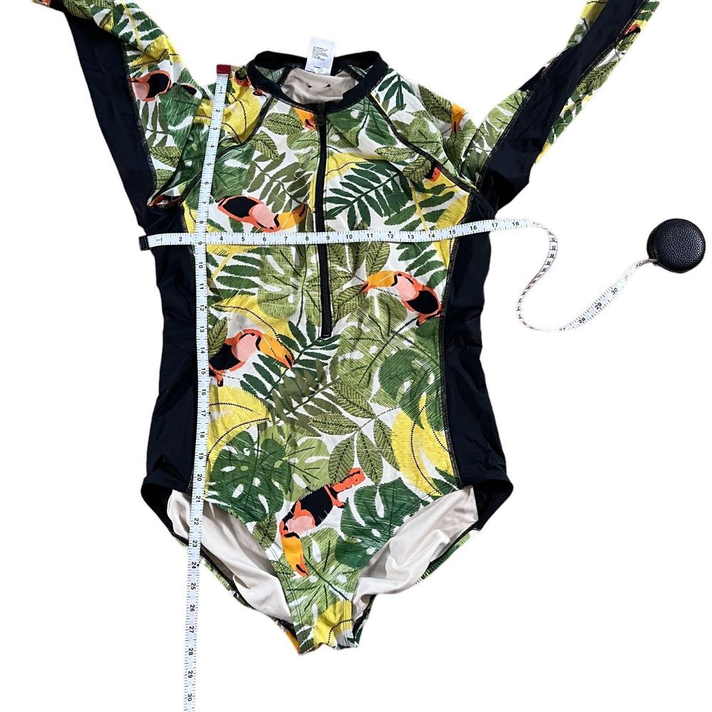 Duluth Women's Long Sleeve Swimsuit Size 14 Tropical Suit Rash Guard Surf Suit - Picture 9 of 11